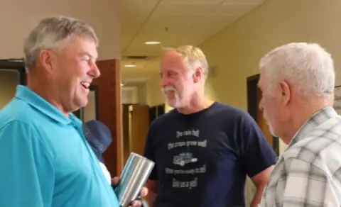 Image of people talking at Superstition Foothills Baptist Church which is a church in Gold Canyon, AZ. It represents the Values page of the website.