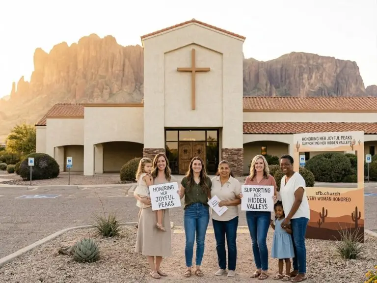 Image of women standing in front Superstition Foothills Baptist Church for the Mothers Day Church Service in the East Valley.